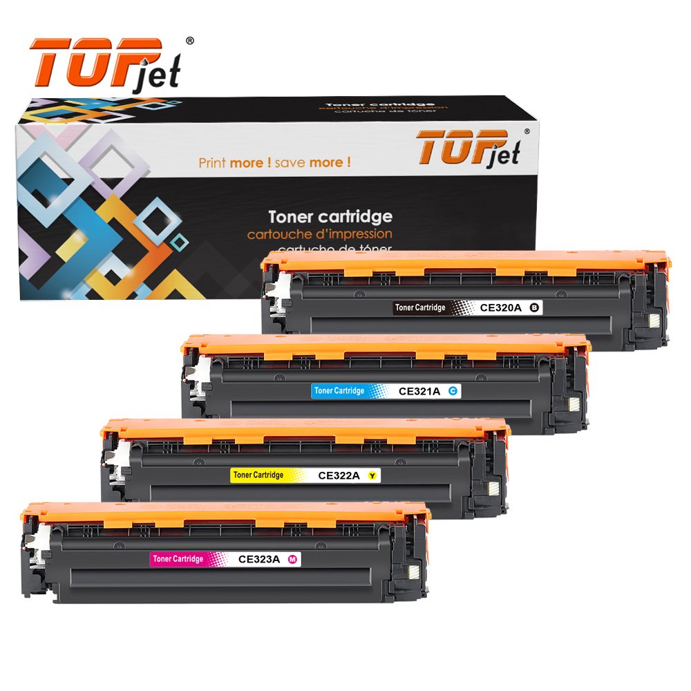 Topjet CE320A CE320 CE321A CE322A CE323A 128A Color Toner Cartridge Compatible for HP CM1411fn CP1521 CP1522 Printer