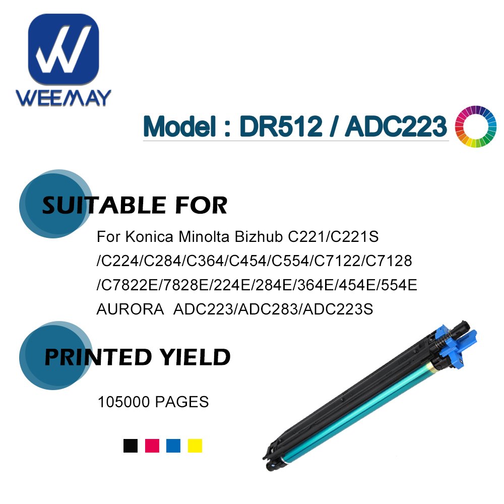 Weemay Compatible Copier Color Drum Unit Dr512 a2xn0td for Konica Minolta Bizhub C221 C224 C284 C364 C454 C554 224E 284E 364E