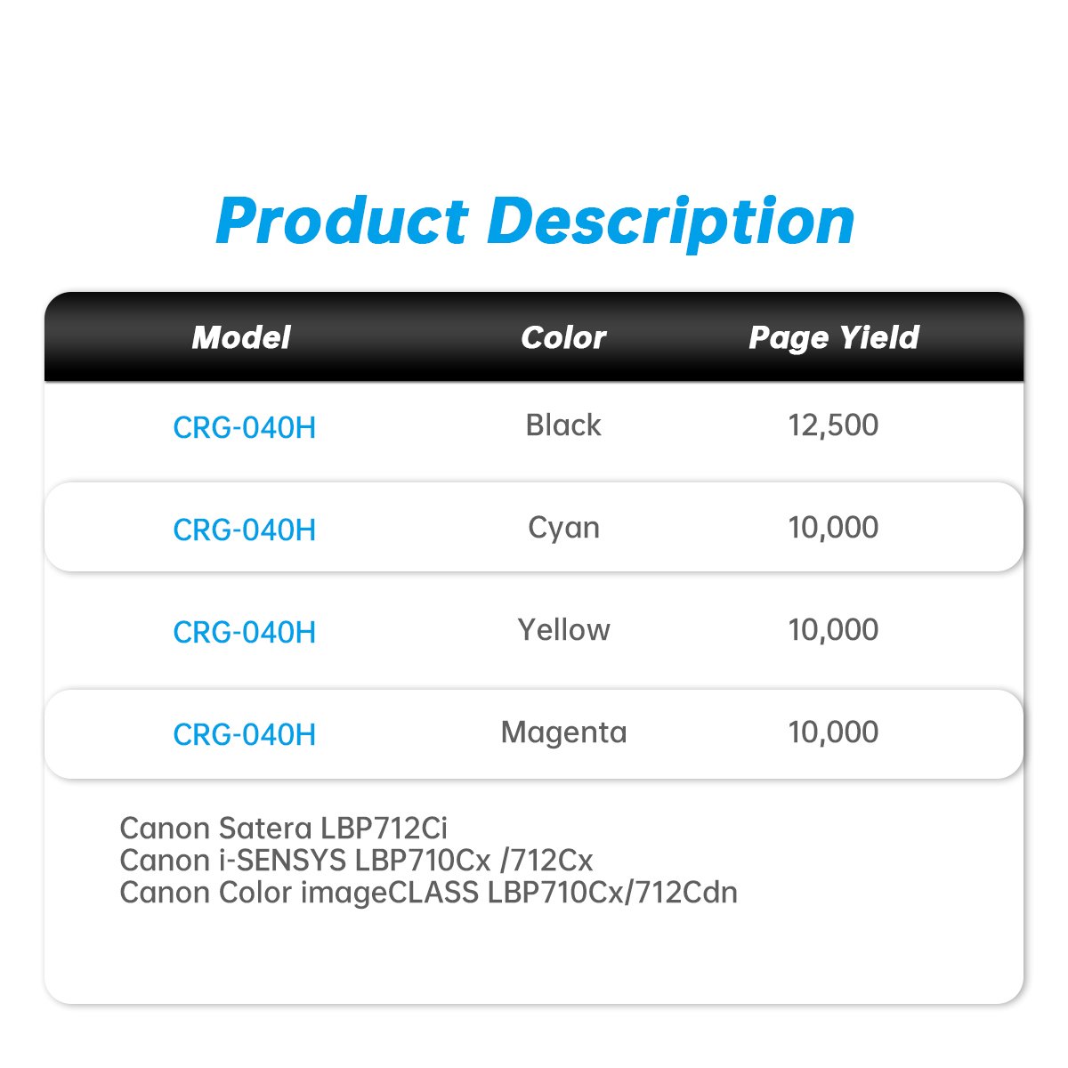 Zhuhai Wholesale Toner Cartridge CRG 040H CRG-040H Compatible Canon Toner Cartridge for Canon Color imageCLASS LBP710Cx/712Cdn