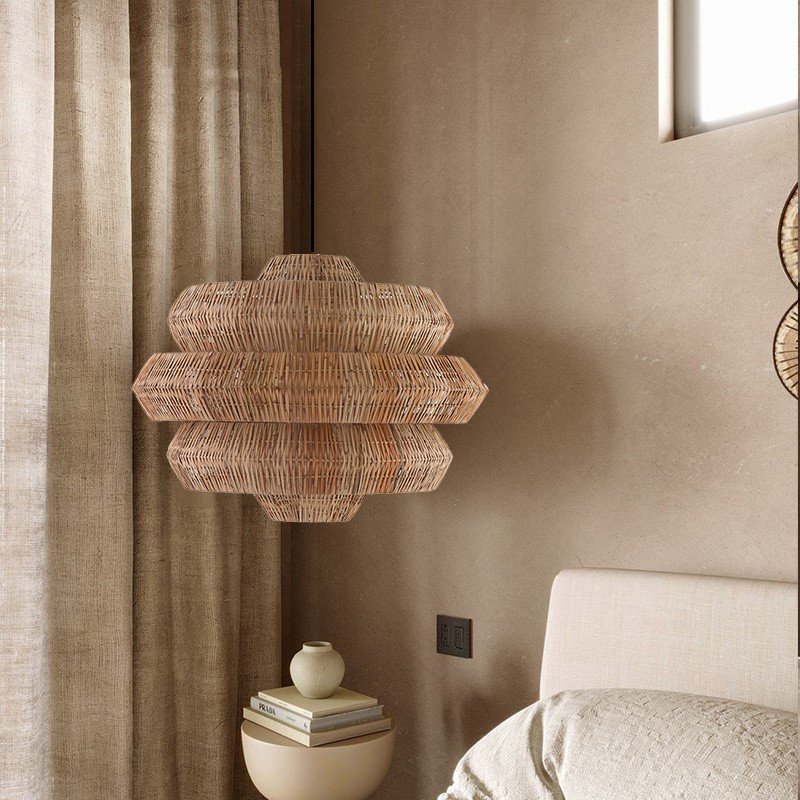 New Arrival Eco-friendly Material Rustic Style 3-tier Wicker Rattan Light Bamboo Lampshades