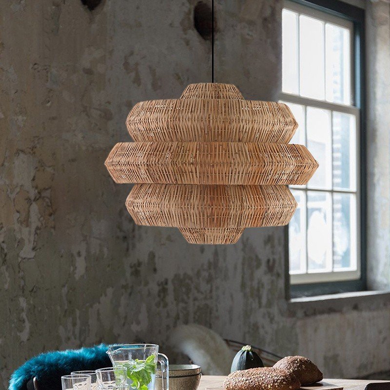 New Arrival Eco-friendly Material Rustic Style 3-tier Wicker Rattan Light Bamboo Lampshades