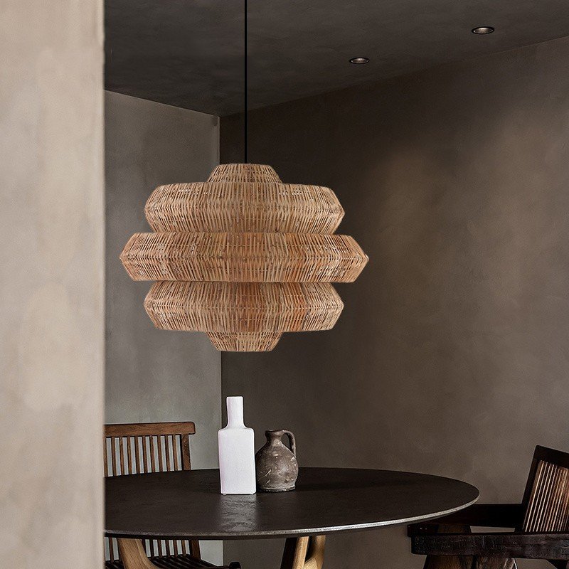 New Arrival Eco-friendly Material Rustic Style 3-tier Wicker Rattan Light Bamboo Lampshades