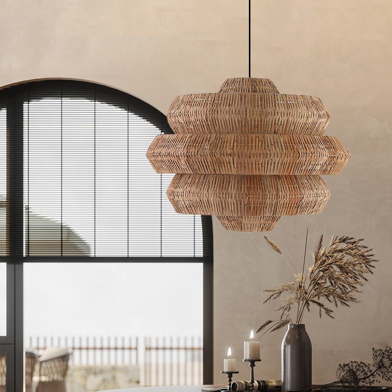 New Arrival Eco-friendly Material Rustic Style 3-tier Wicker Rattan Light Bamboo Lampshades