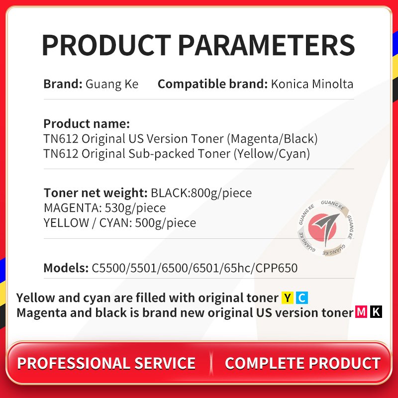Original Toner Tn612 1PA0VW135 For Konica Minolta C5500 5501 6500 C6501 Toner Cartridge
