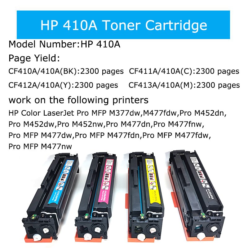 Compatible Black Cyan Magenta Yellow HP 410A Standard Capacity Toner Cartridge (Replaces HP CF410A) for MFP M377dw