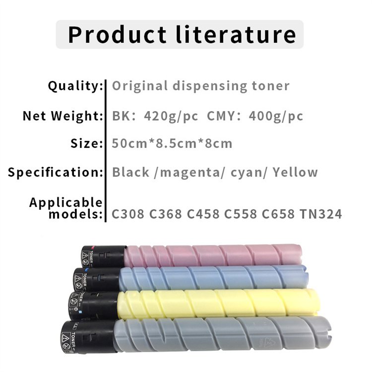 Original Refill Toner Tn324 A8DA170 A8DA270 A8DA370 A8DA470 Black USA Version Konica Minolta C308 C368 C458 C558 C658 324
