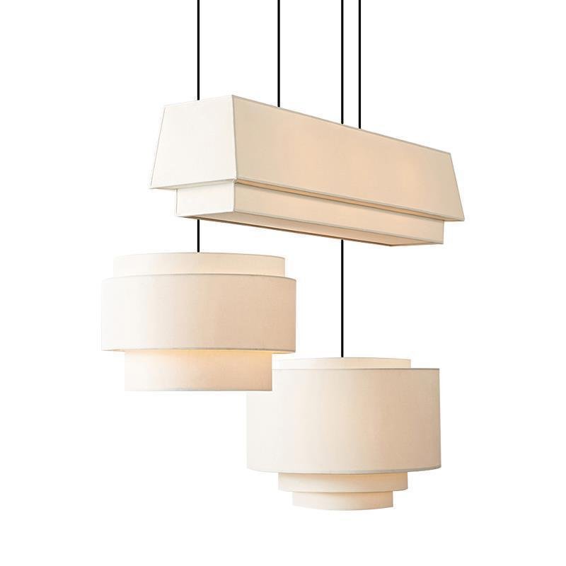 Handcrafted Natural Linen 2 3 Tier Drum Fabric Lampshade Hanging Pendant Light Modern Ceiling Fabric Lamps