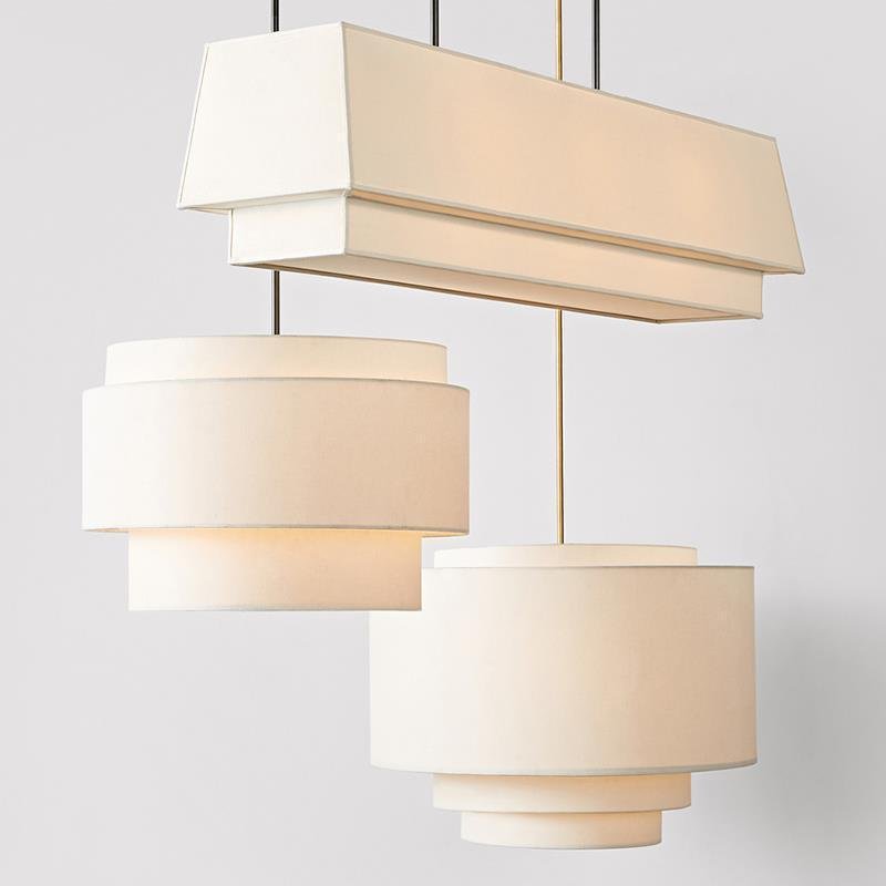 Handcrafted Natural Linen 2 3 Tier Drum Fabric Lampshade Hanging Pendant Light Modern Ceiling Fabric Lamps