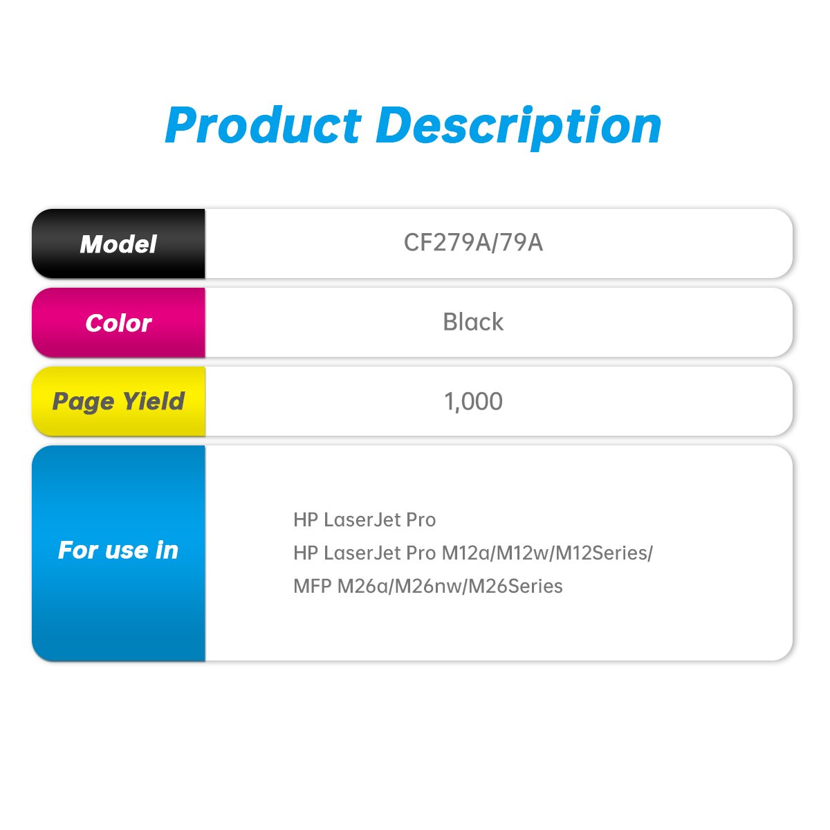 Megain CF279A 279A 79A Compatible Black Toner Cartridge Replacement for HP LaserJet Pro M12a/M12w/M12 MFP M26a/M26nw/M26