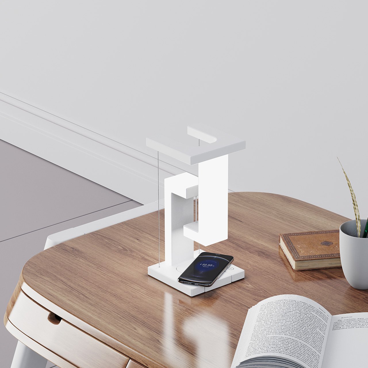 10 W Touch Control Magnetic Levitating Desk Lamp with Wireless Charger Anti Gravity Creative Balance Nightstand Lamp