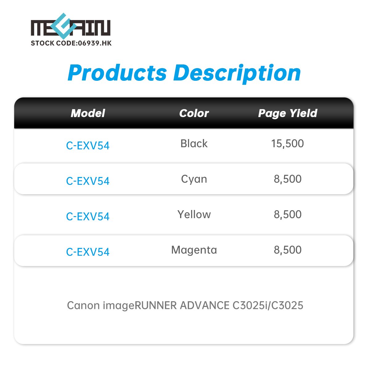 Wholesale Compatible Color Copier Toner Cartridge compatible Canon C-EXV54 for use in IR ADV C3025 C3125