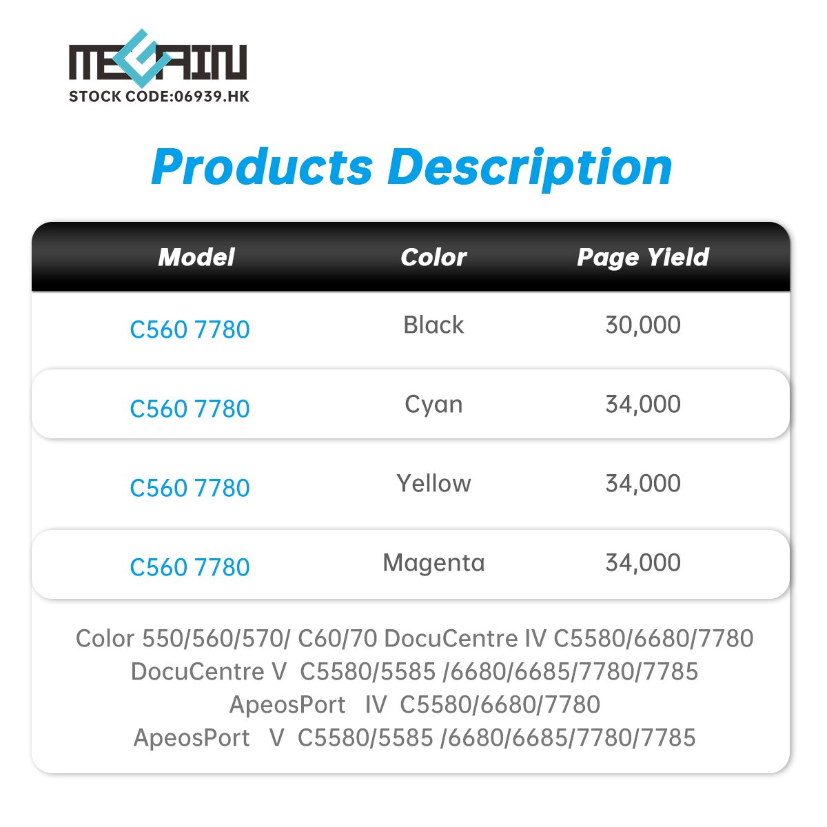 Compatible DCC560 C560 DCC 560 DCC-560 Toner Cartridge For DC-C550 560 570 C570 C60 C70 Printer