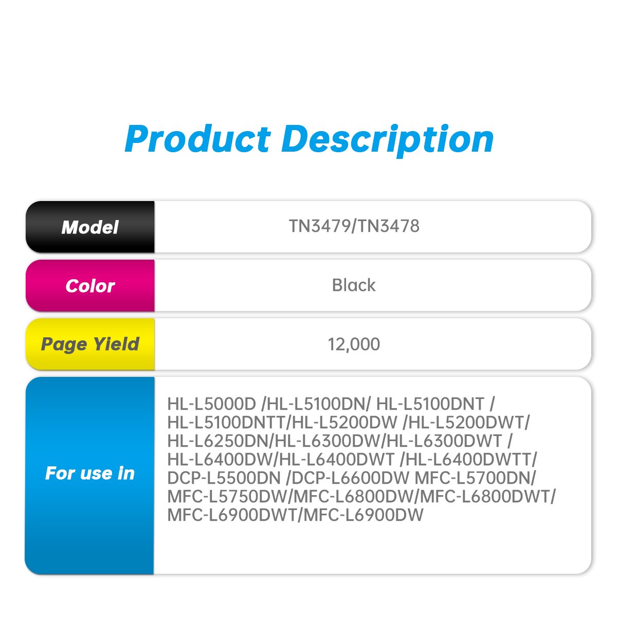 Megain Compatible TN3479 TN3478 brother toner cartridge Replacement for Brother HL-L5100DN HL-L6400DW HL-L6400DWT HL-L6400DWTT