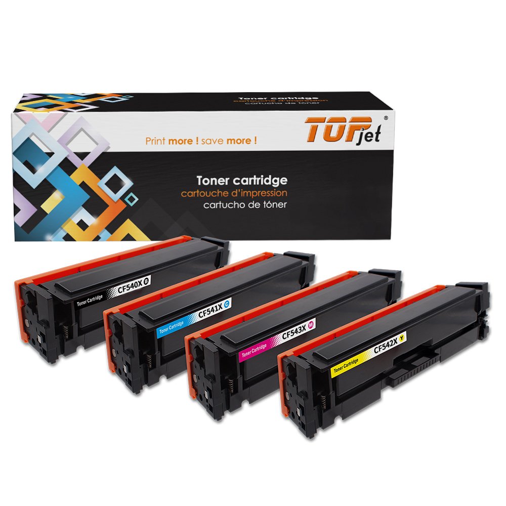 Topjet Color Toner Cartridge CF540X CF541X CF542X CF543X 203X Compatible for HP LaserJet Pro M254 M254dw 254nw M281 Printer