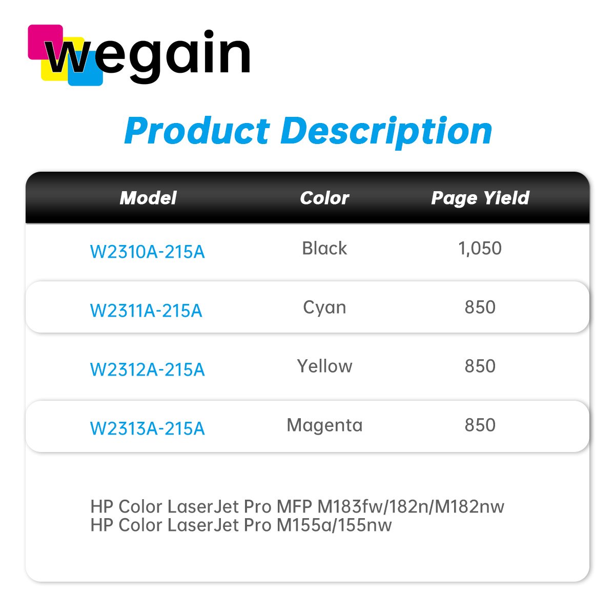 W2310A/W2311A/W2312A/W2313A 215A CF210A CF211A CF212A CF213A Compatible Premium Laser Toner Cartridge For Color Laser Printer