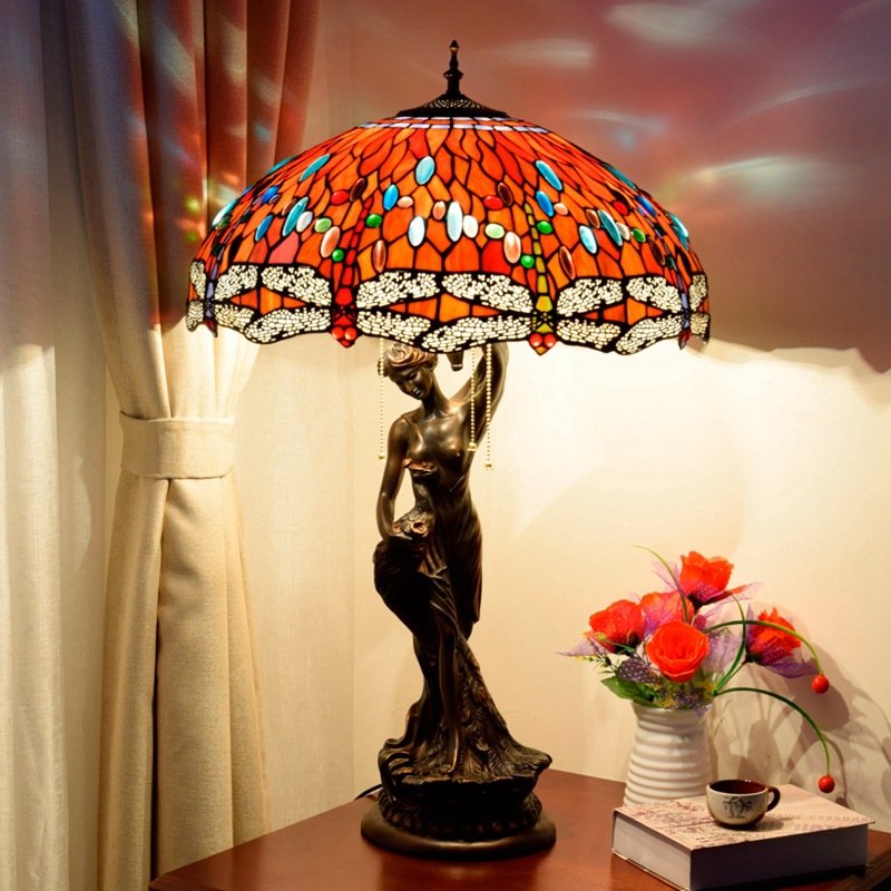 table lamp High quality antique stained glass table lamp bed room classic LED lamps