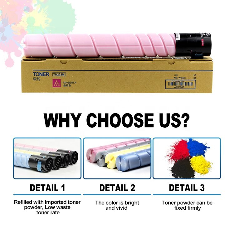 Premium Quality TN223 TN224 Compatible Toner Cartridges for Konica Minolta BIZHUB C226 C256 C266 C7222 C7226 Color Copier Toner