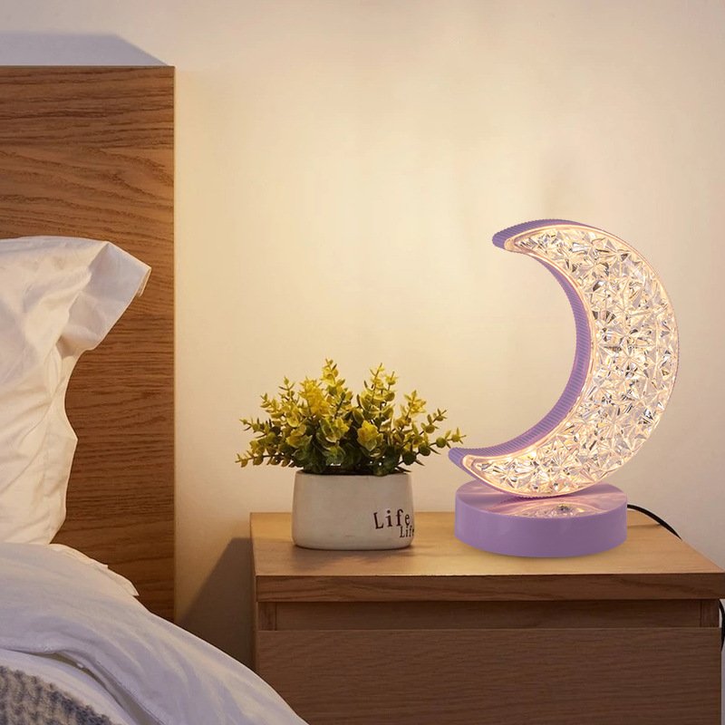 New design LED table lamp touch control Rechargeable Metal Crystal 3 Colors moon star led night light for bedroom