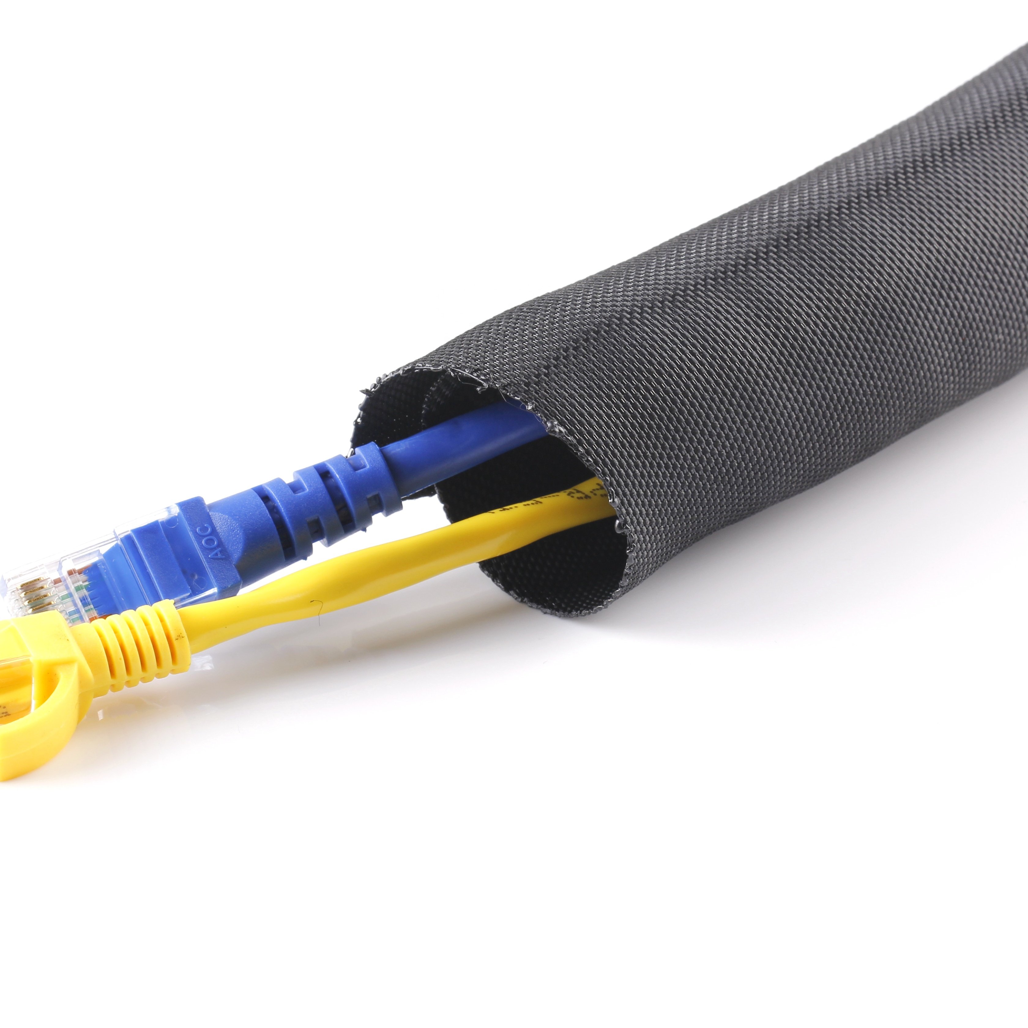 50.8mm black Self-Wrapping Split Braided Sleeve for Wire Cord Hider Cover Organizer