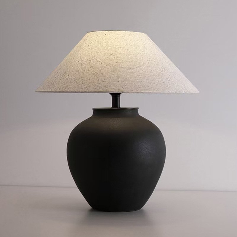 Wabi-sabi Handmade Porcelain Table Lamp Japanese Style Hotel Indoor Decor Lighting Retro Bedroom Bedside Desk Lamp