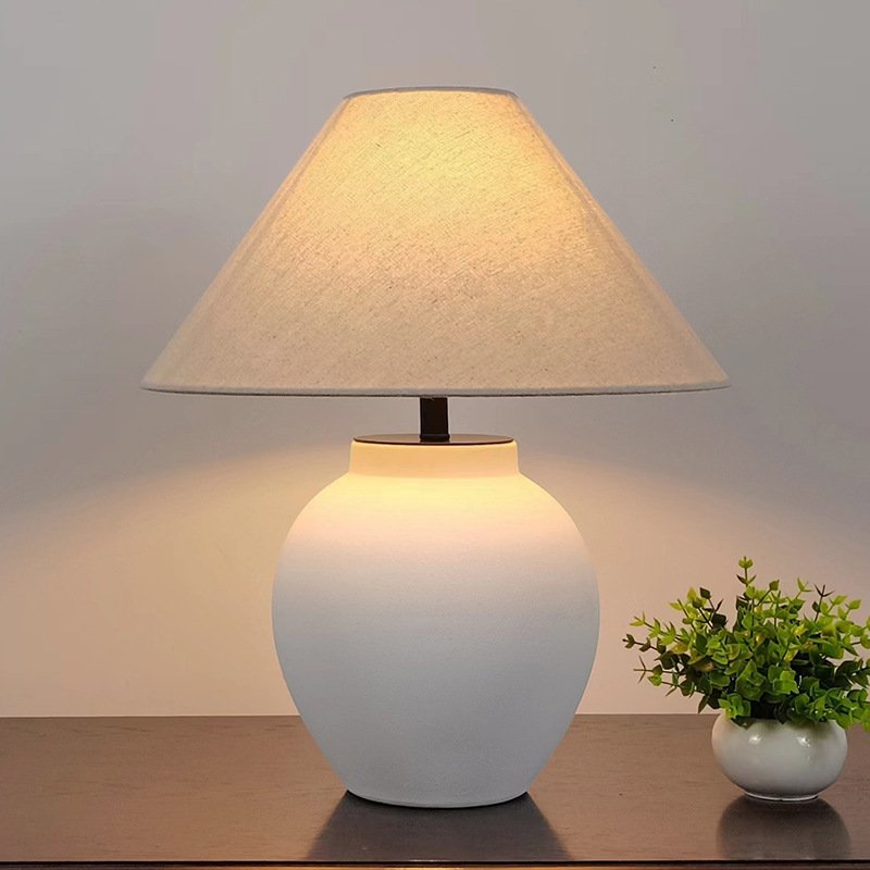Wabi-sabi Handmade Porcelain Table Lamp Japanese Style Hotel Indoor Decor Lighting Retro Bedroom Bedside Desk Lamp