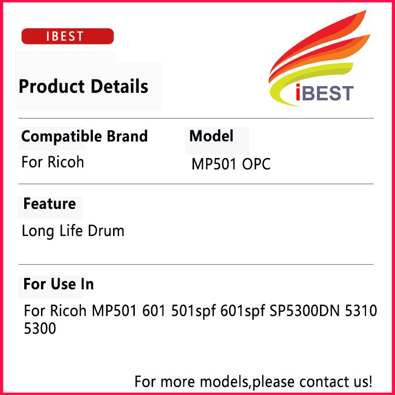 Compatible Long Life Copier OPC Drum Ricoh MP501 MP 501 MP601 MP 601 501spf 601spf SP5300DN 5310 5300 OPC Drum