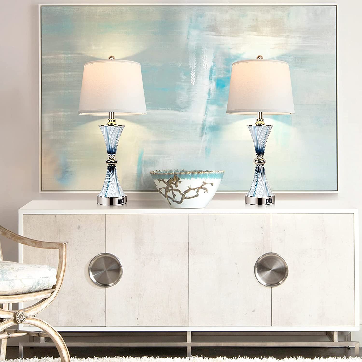 Modern USB Bed Side Table Lamp with Drum Shade Touch Control and Dimmable Feature for Bedrooms Nightstands Modern Desk Lamp