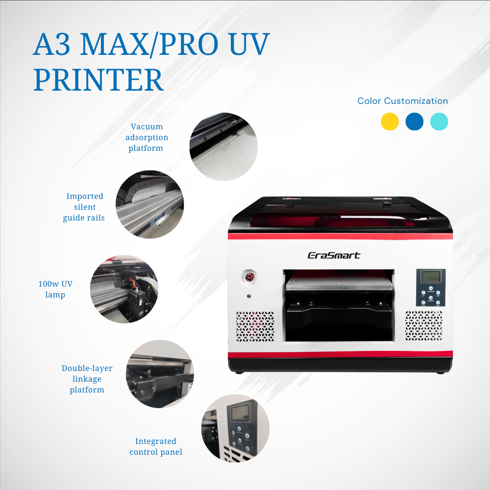 Erasmart Desktop Small 3545 Inkjet Printer Flatbed Bottle Phone Case Printing Machine Digital A3 Uv Printer For Small Business