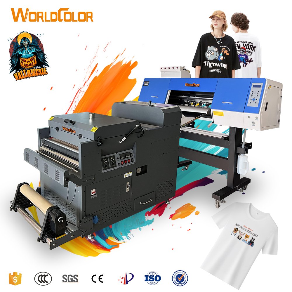 Tshirt film transfer dtf printer 60cm 24 inch i3200 F1080 i1600 xp600 dual double heads dtf printer machine with oven shaker