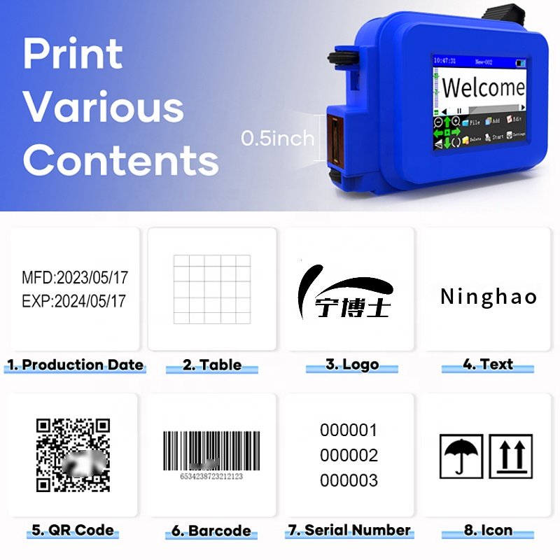 12.7Mm 25.4Mm Portable Functional Mini Handheld Inkjet Printer Hand Jet Printer