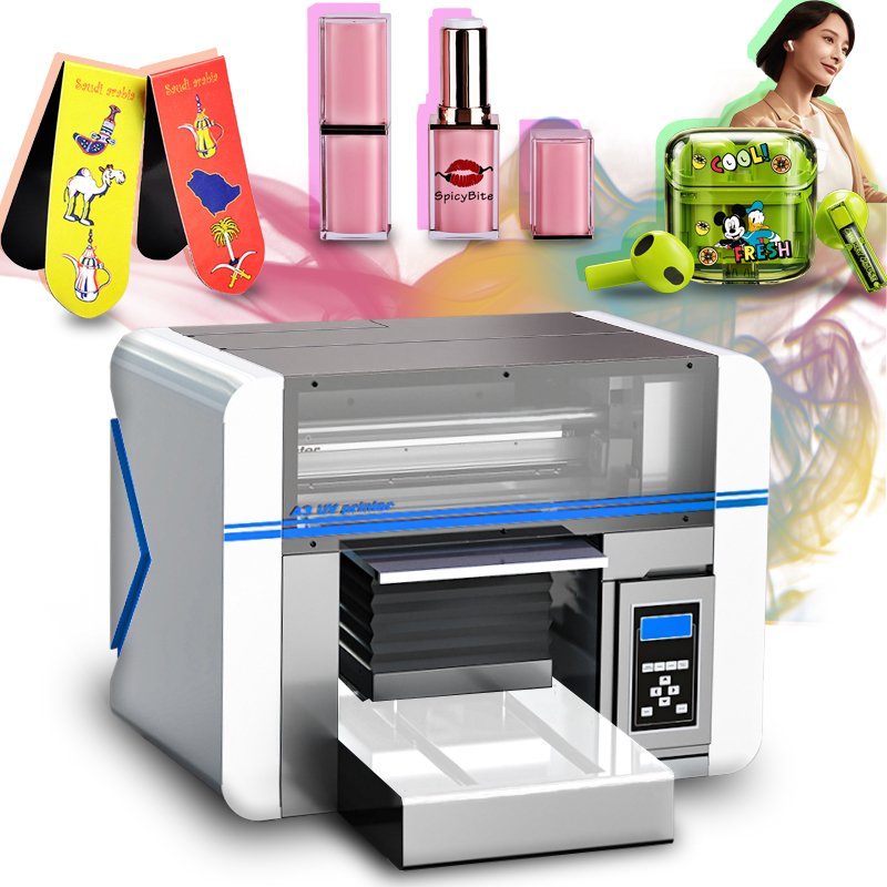 Mini A3 UV printer desktop small UV inkjet printer printing AB glue varnish swimming products digital product bag UV DTF printer