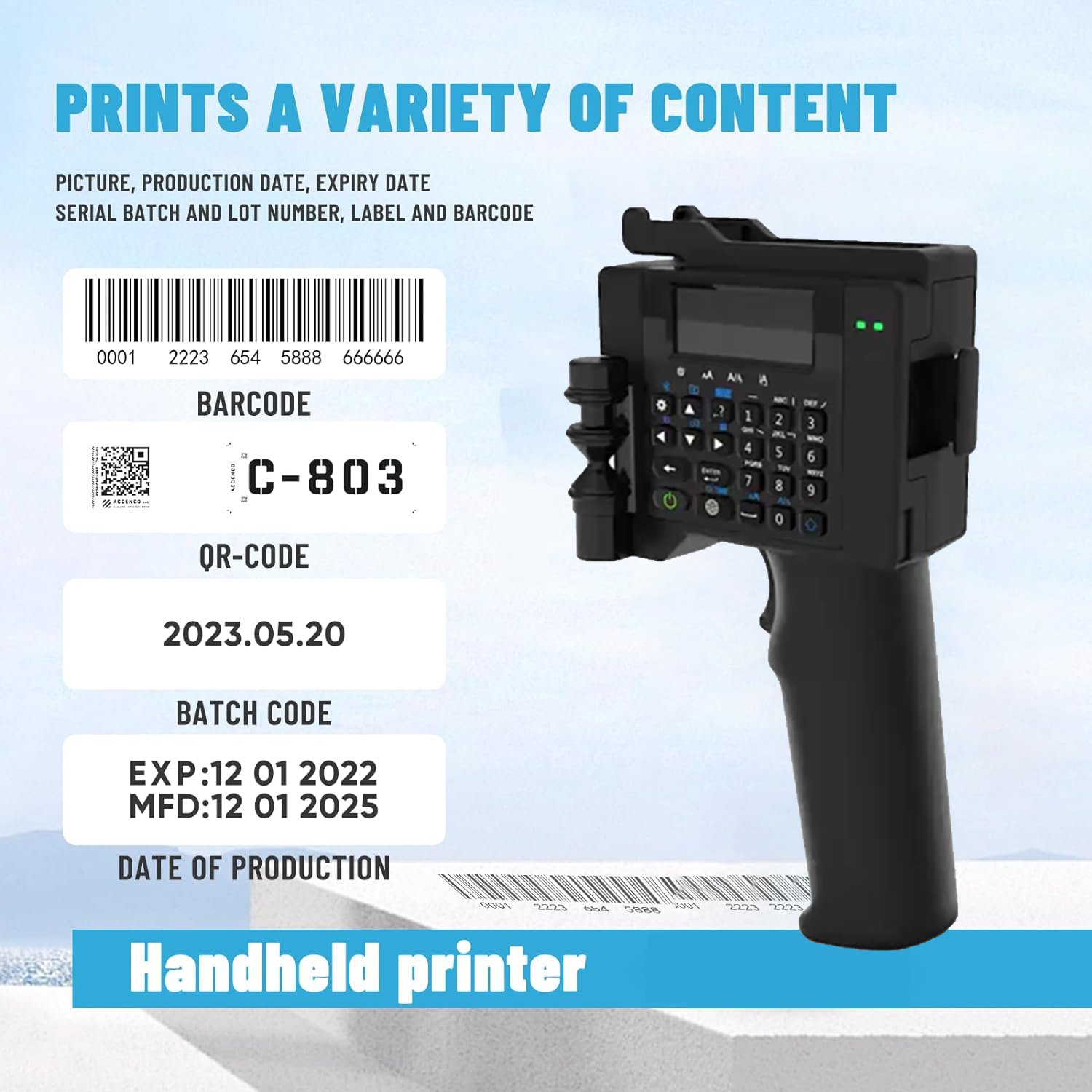 PT2000SE Portable Handheld Inkjet Printer with Large Screen Flatbed Digital Date Encoder Metal Bat Printing Peak Print Machine