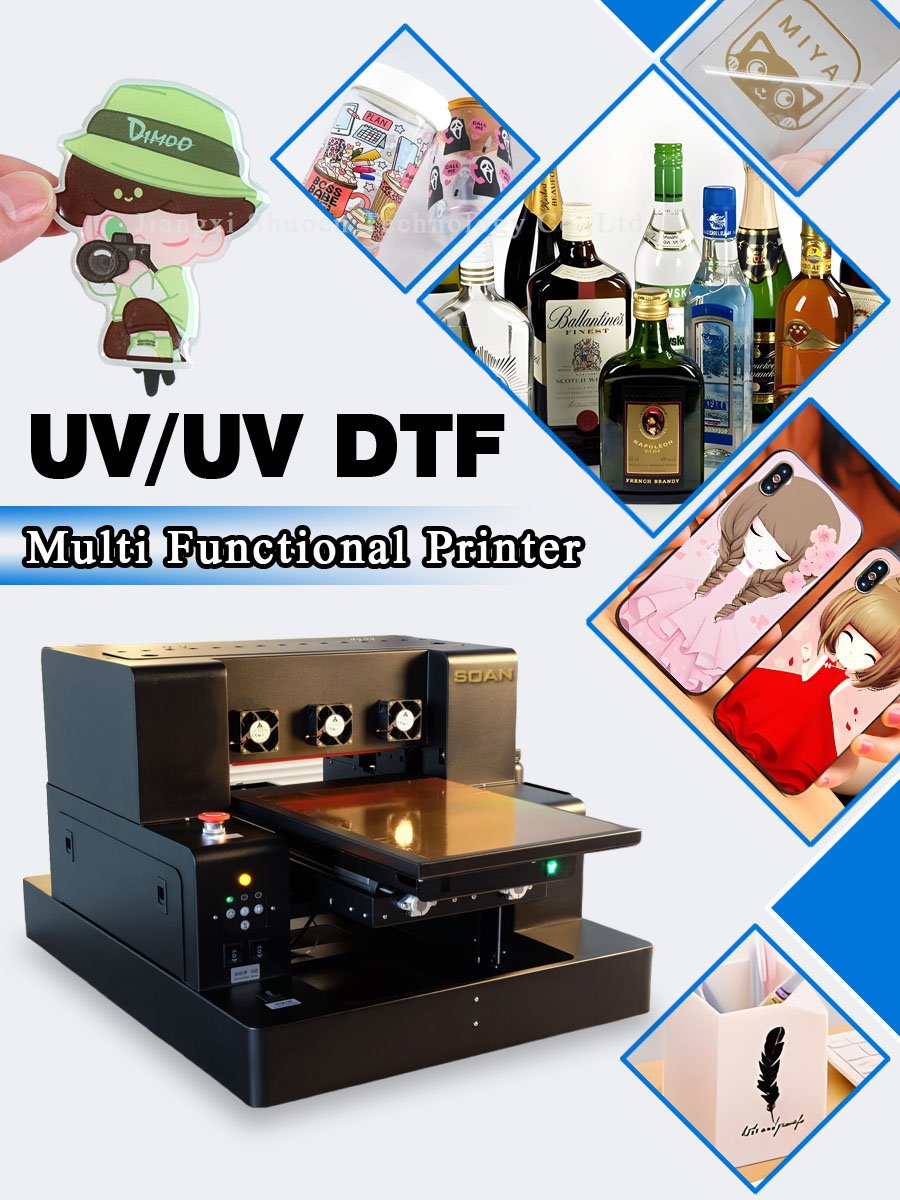 Soan Flatbed A3 Uv Printer varnish effect 6 Colors A3 Size UV LED Flatbed Printer universal fully automatic for phone case mug
