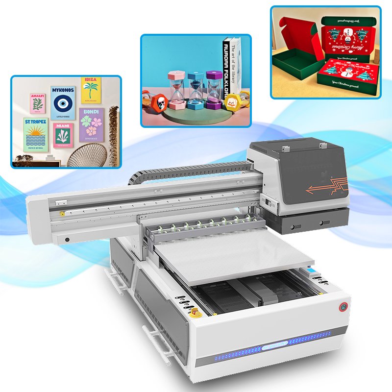 Latest 6090 UV printer A1 UV flatbed printer printing AB glue varnish metal nameplate phone case decoration UV inkjet printer