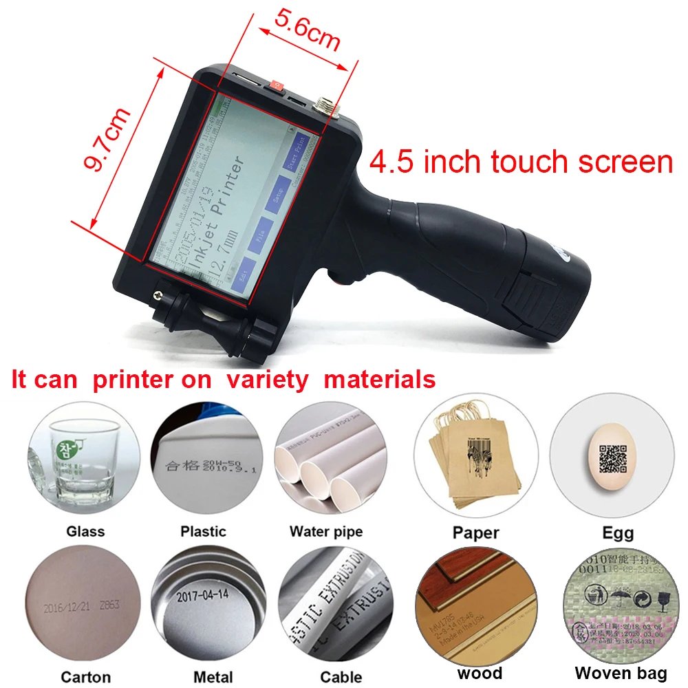 Handheld Inkjet Printer Kit Expiry Date Logo Portable Printer Touch Screen Printing Machine Plastic Glass Bottle Line printing