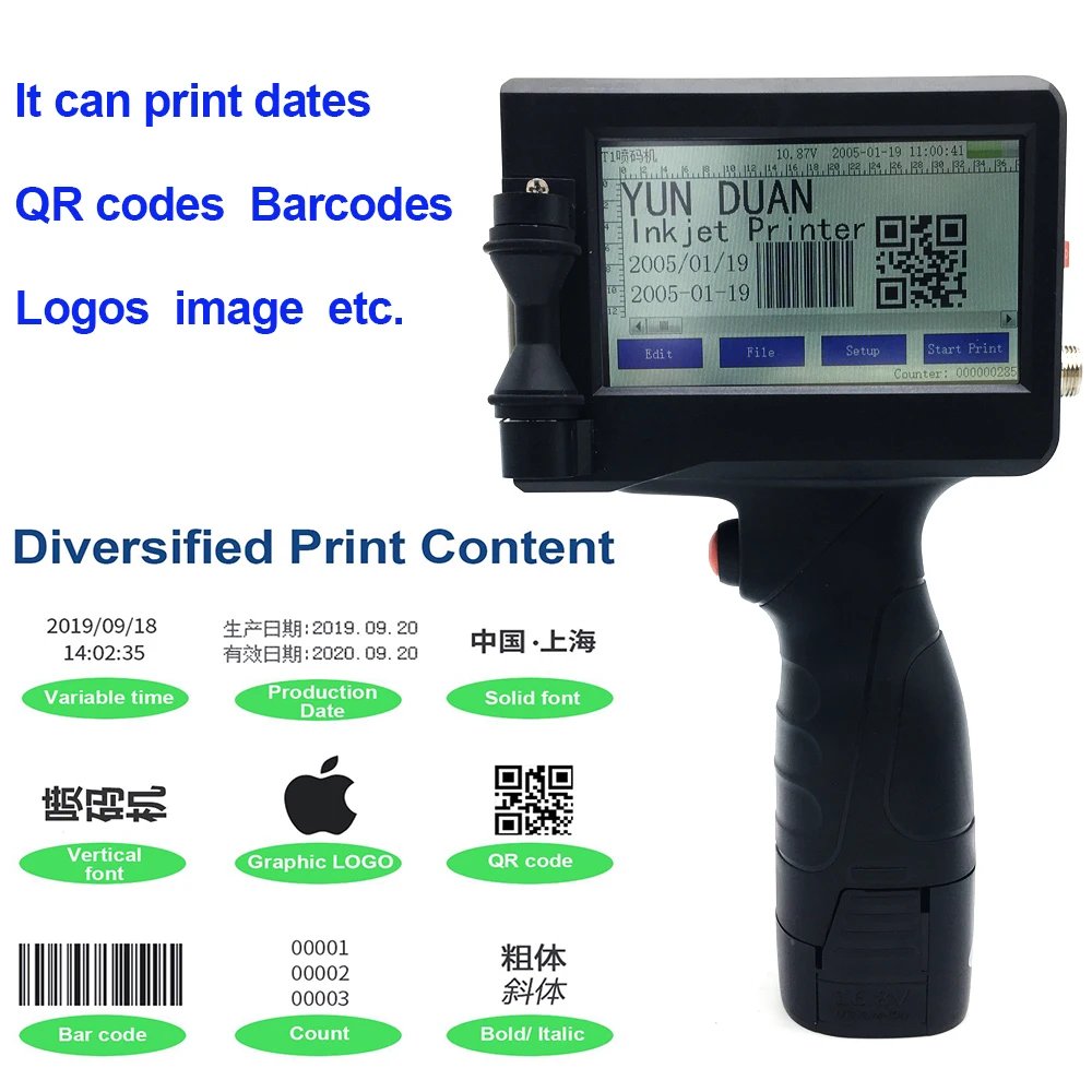 Handheld Inkjet Printer Kit Expiry Date Logo Portable Printer Touch Screen Printing Machine Plastic Glass Bottle Line printing