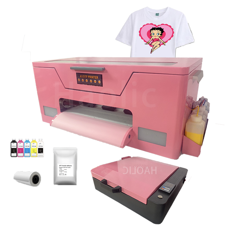 2024 Pink Digital A3 dtf printer XP600 Pet Film 13Inch Dtf Printer With Pink Oven For Clothes, pants, bags, shoes, socks, hats
