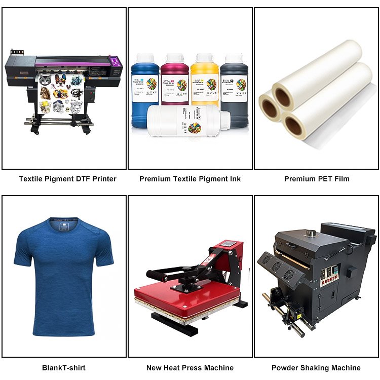 4pcs I3200 Print Head T-Shirt PET Film DTF Printer Roll to Roll High Speed DTF Printer Printing Machine With Powder Shaker