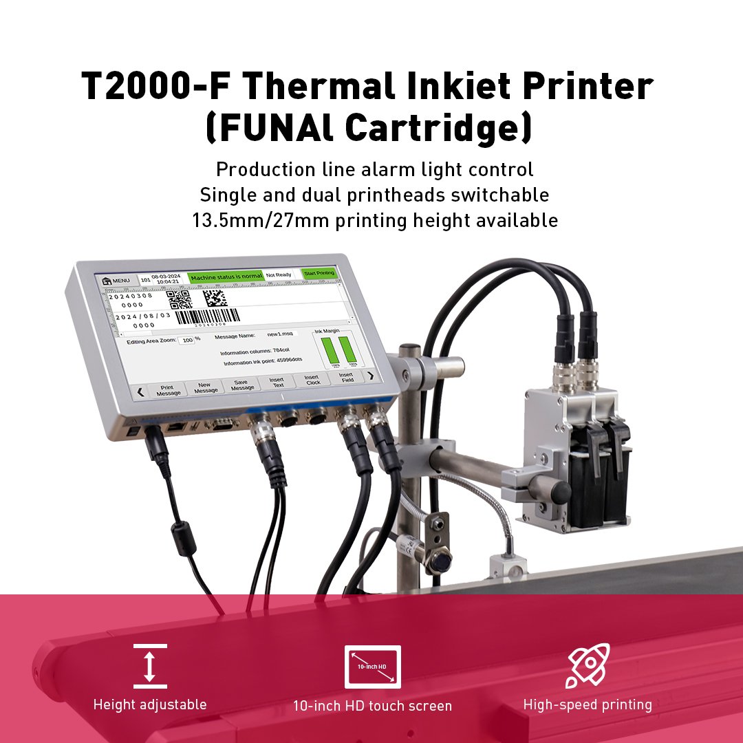 Trending Deals Double Printhead Code Printing Machine Docod T2000-F 1-27mm TIJ Inkjet Printer For Food Packing Water Bottle