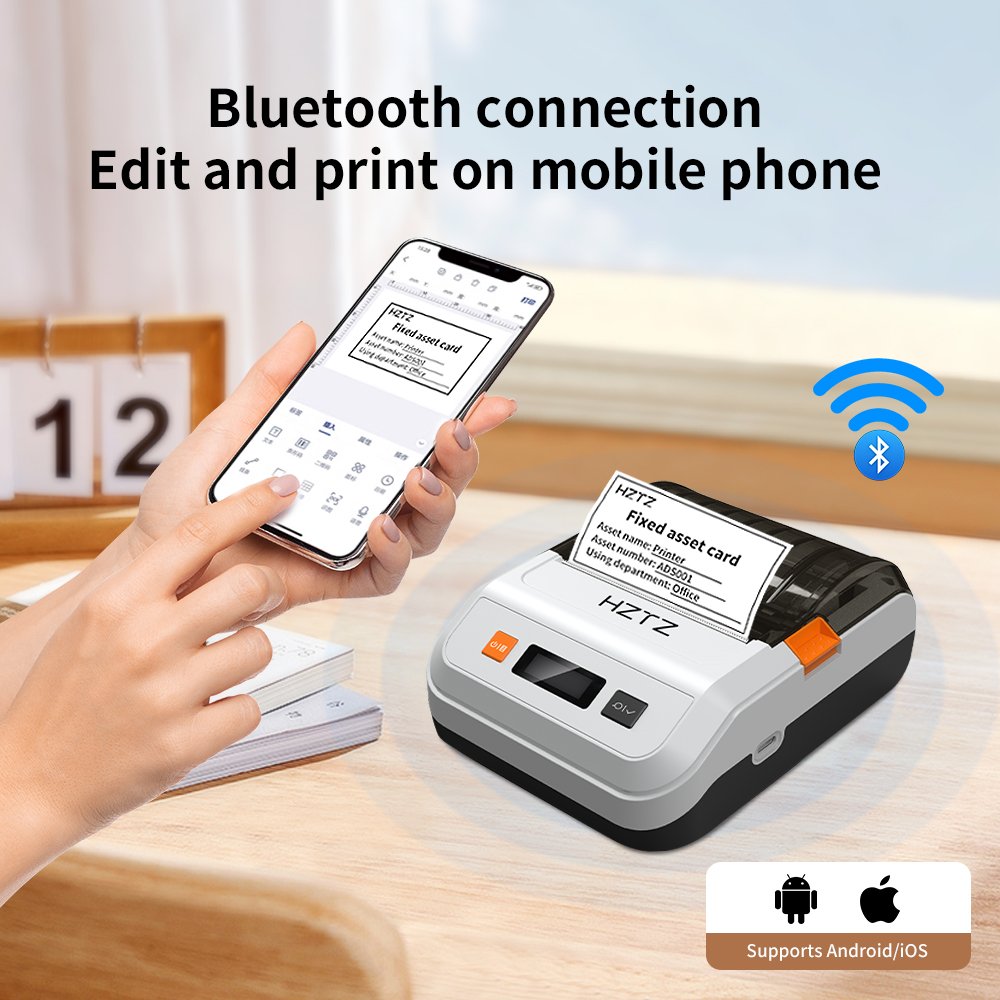 Portable Mini 80mm thermal printer Mobile Receipt Label Printer Bluetooth Shipping 3inch Barcode Thermal Printer