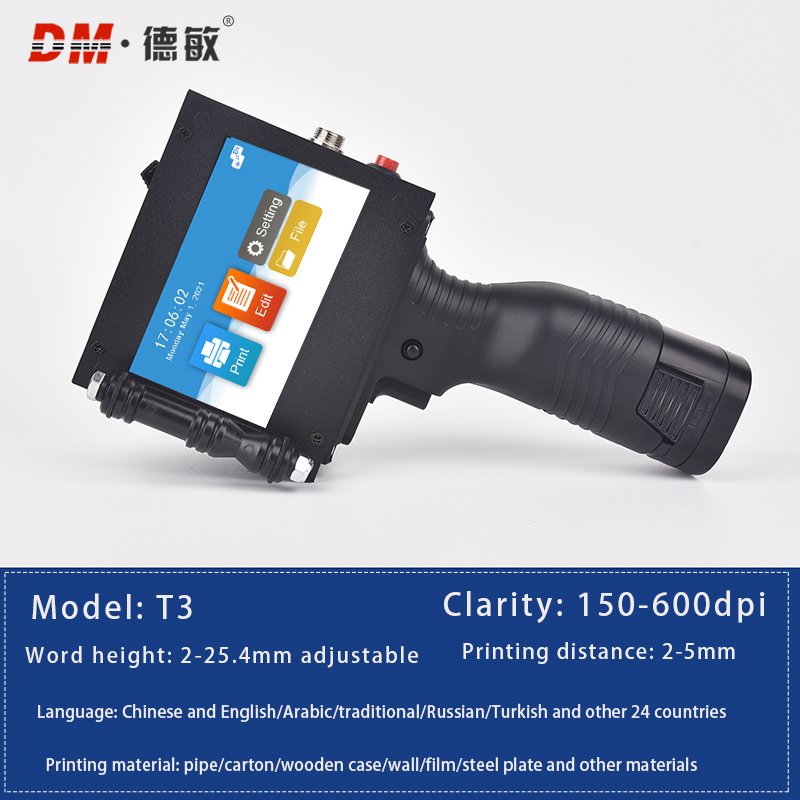 Demin T3 Small Handheld Printer 25.4mm Labeling Machine Carton Plastic Bottle bag printer shopping bag printing machine