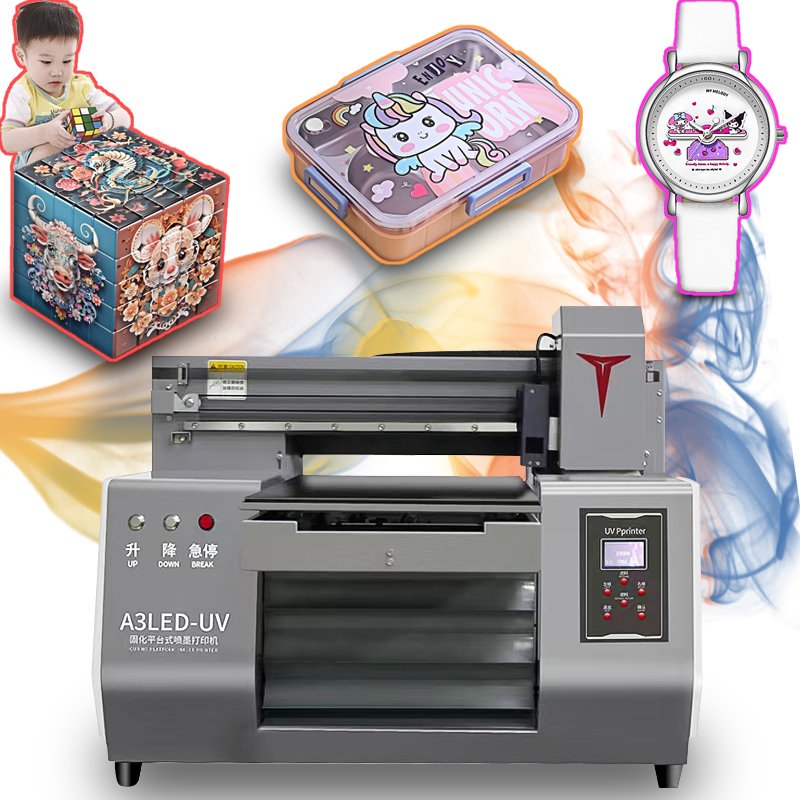Portable A3 UV printer, multifunctional UV flatbed printer printing headphone case, badge, wine box, 3050 UV inkjet printer