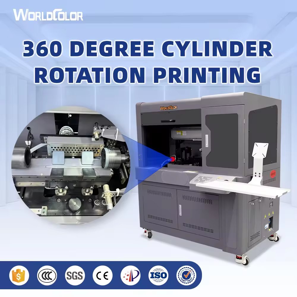 Bottles 360 Degrees UV Printer Machine i1600 with 2/3/4 Heads CMYK Inkjet Cylinder Printer Rotary Mechanism UV Ink