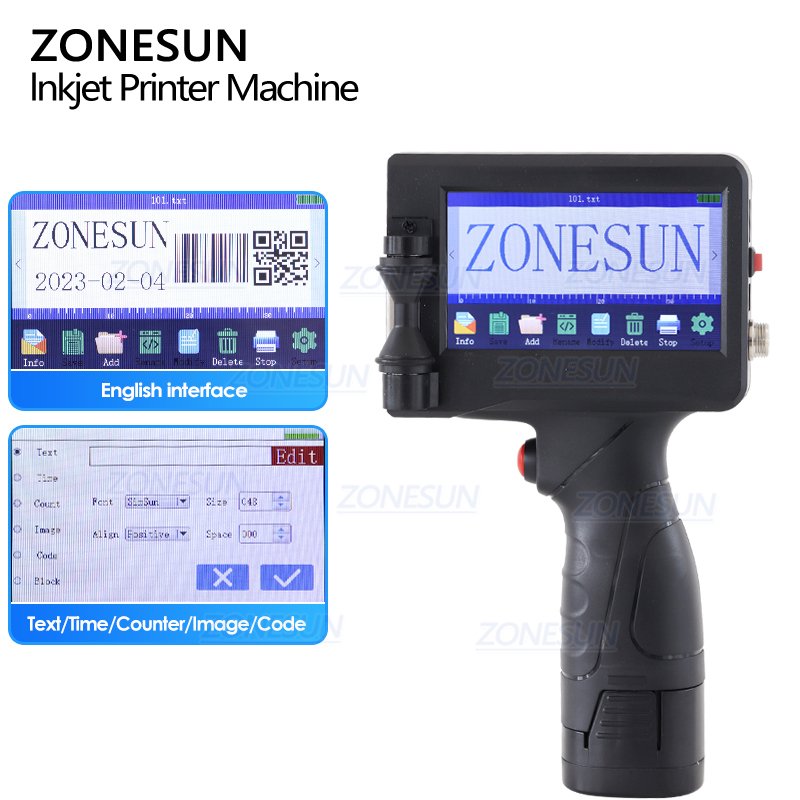 ZONESUN ZS-HIP127 Touch Screen Handheld Intelligent USB Inkjet Printer Coding Machine For Carton Rubber Metal Expiry