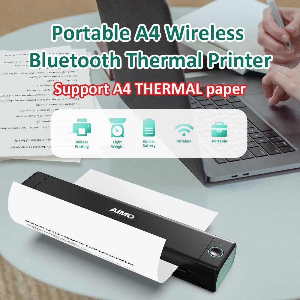 AIMO 8 Inch Eco friendly No Ink Mini A4 Portable printer Wireless Mobile Thermal Printer a4 thermal printer