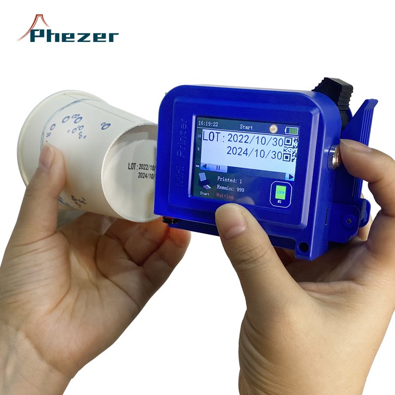 Phezer Mini Handheld Inkjet Printer PC11 for all materials with Touch Screen and Quick-Drying Ink Cartridge