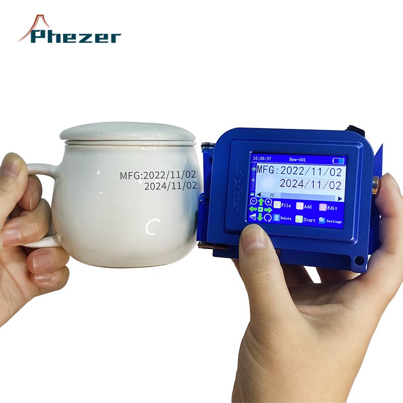Phezer Mini Handheld Inkjet Printer PC11 for all materials with Touch Screen and Quick-Drying Ink Cartridge