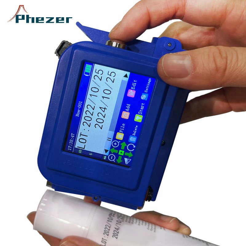 Phezer Mini Handheld Inkjet Printer PC11 for all materials with Touch Screen and Quick-Drying Ink Cartridge