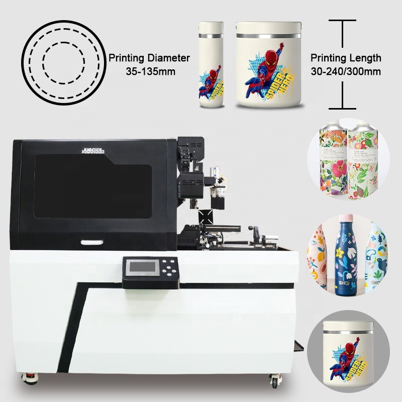 Jucolor Rotary Printer for Bottles Tumblers Thermos Cups Printing Machine 360 Degree Size G5 Head Inkjet Gas Cylinder Printer