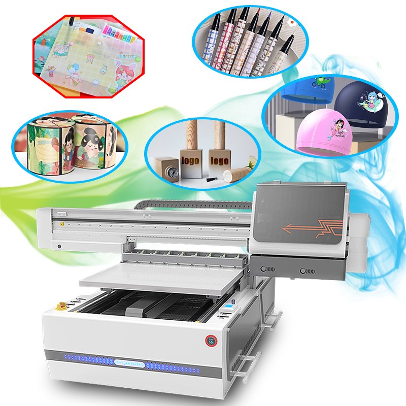 6090 A1 UV fatbed printer 6color high droplet uv Pen, backpack, bottle, adhesive sticker printer